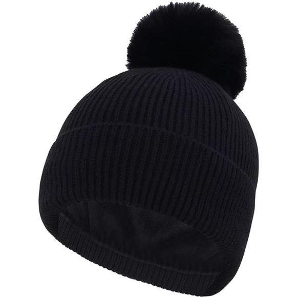 Kids Pom Pom Beanie Boys Girls Faux Fur Ball Warm Lined Knit Kids Winter Hat Set main image 4